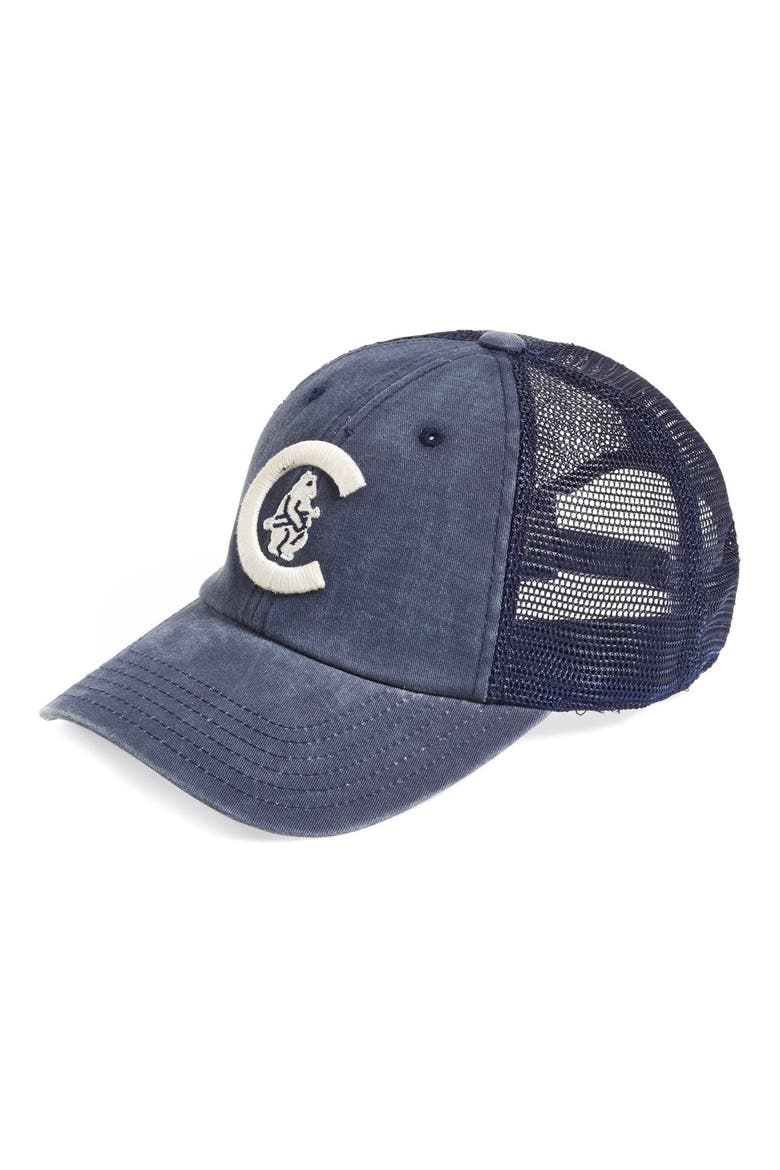 'Chicago Cubs - Raglan Bones' Mesh Trucker Cap, Main, color, NAVY