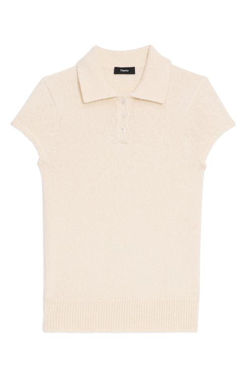 Theory Cap-sleeve Cotton And Merino Wool Polo Top In White