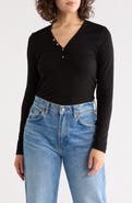 Renee C V-Neck Long Sleeve Crop Henley Top