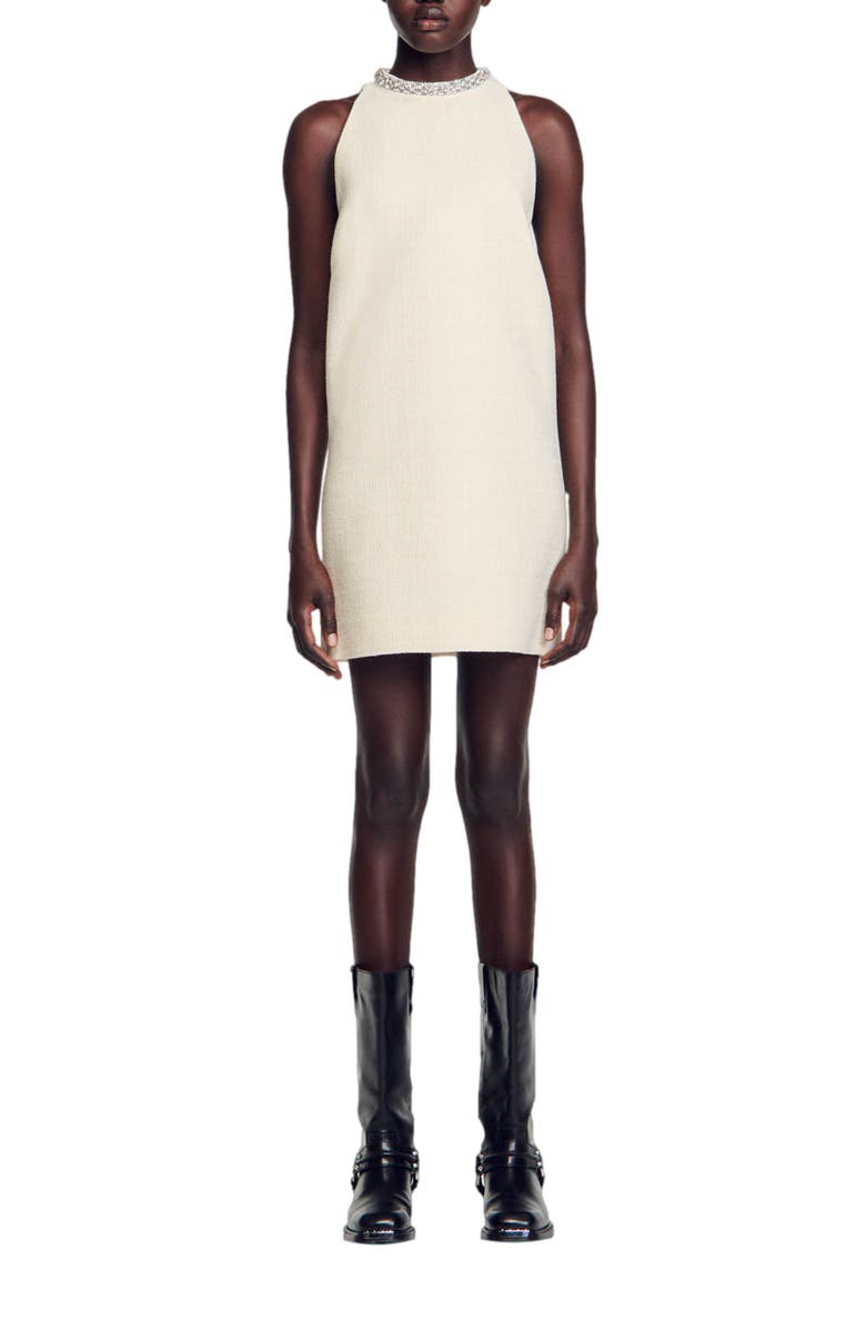 SANDRO Dress with jewellery collar, Alternate, color, Ecru