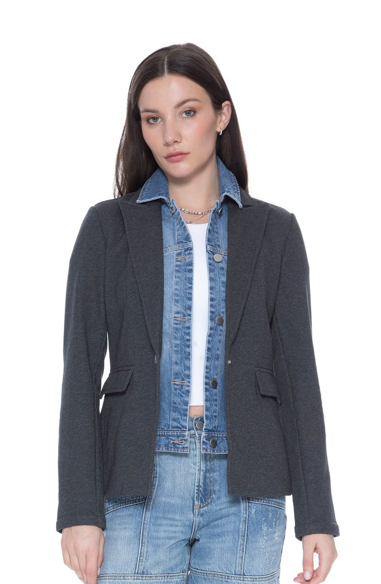 BLUE REVIVAL Helen Blazer in Heather Slate With Removeable Denim Insert, Main, color, Heather Slate / Medium Denim