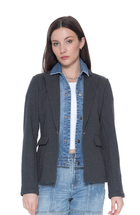 Helen Blazer in Heather Slate With Removeable Denim Insert