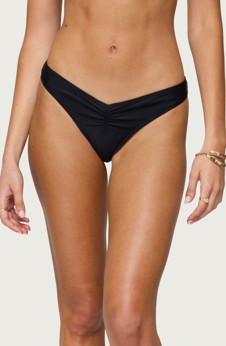 EDIKTED Starfish Ruched Bikini Bottoms, Main, color, Black