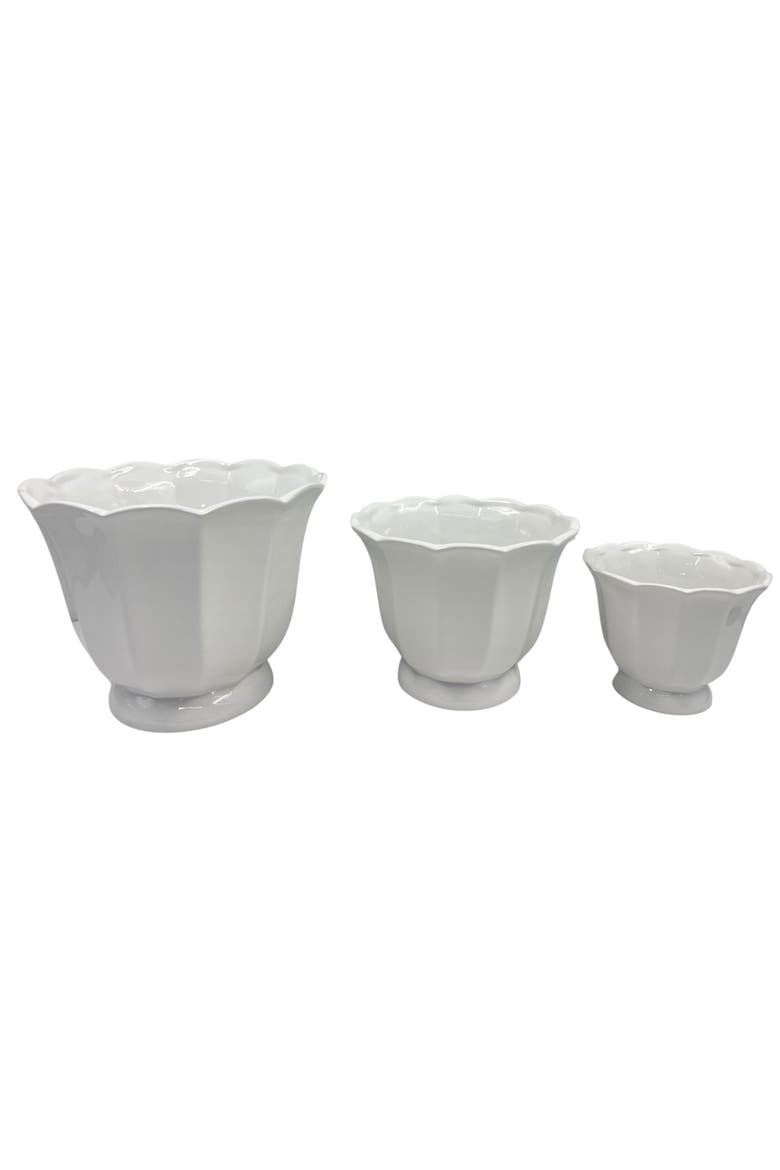 Fluted Shell Pedestal Planter with Drainage Hole Set of 3, Main, color, White
