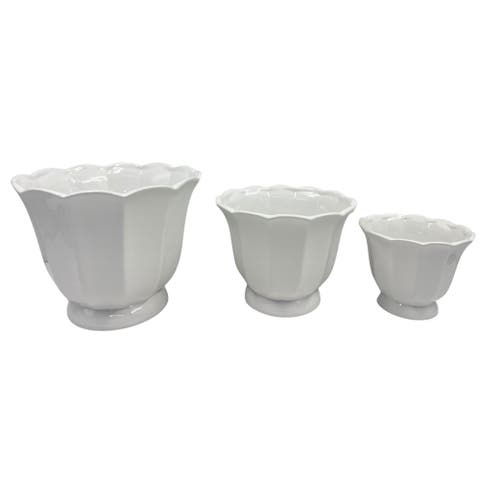 Fluted Shell Pedestal Planter with Drainage Hole Set of 3