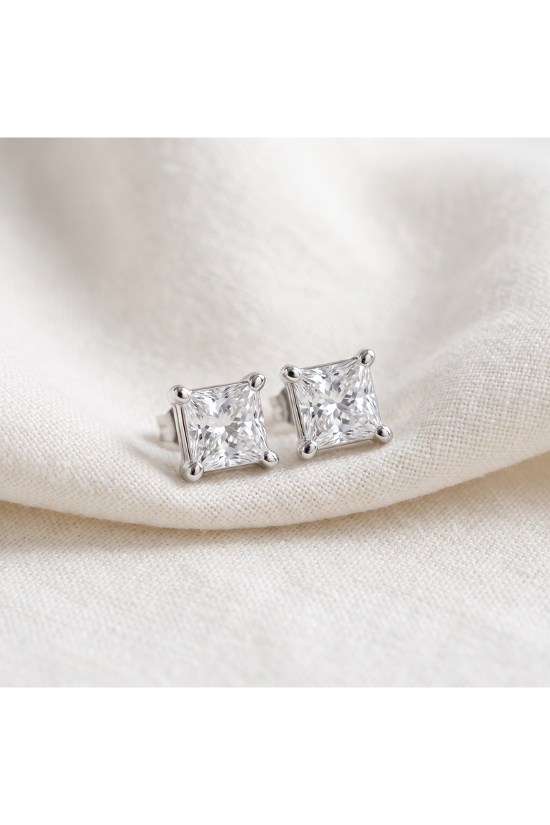 1 1/4Ct Princess Cut Diamond Studs in 14k or Gold Lab Grown, Alternate, color, 14k yellow gold