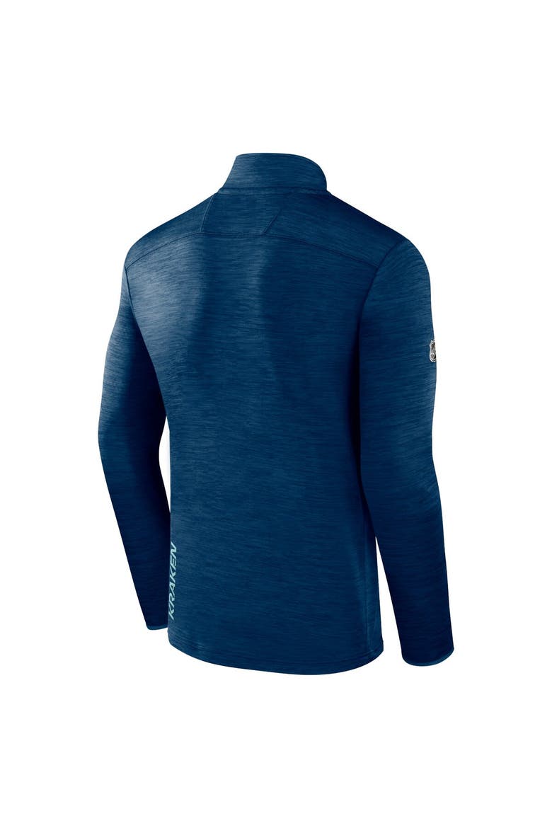 Men's Fanatics Branded  Deep Sea Blue Seattle Kraken Authentic Pro Quarter-Zip Pullover Top, Alternate, color, Heather Navy