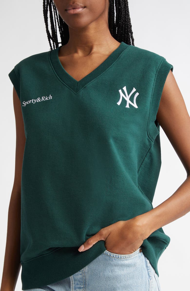 Sporty & Rich Yankees Embroidered Cotton Fleece Vest, Alternate, color, 