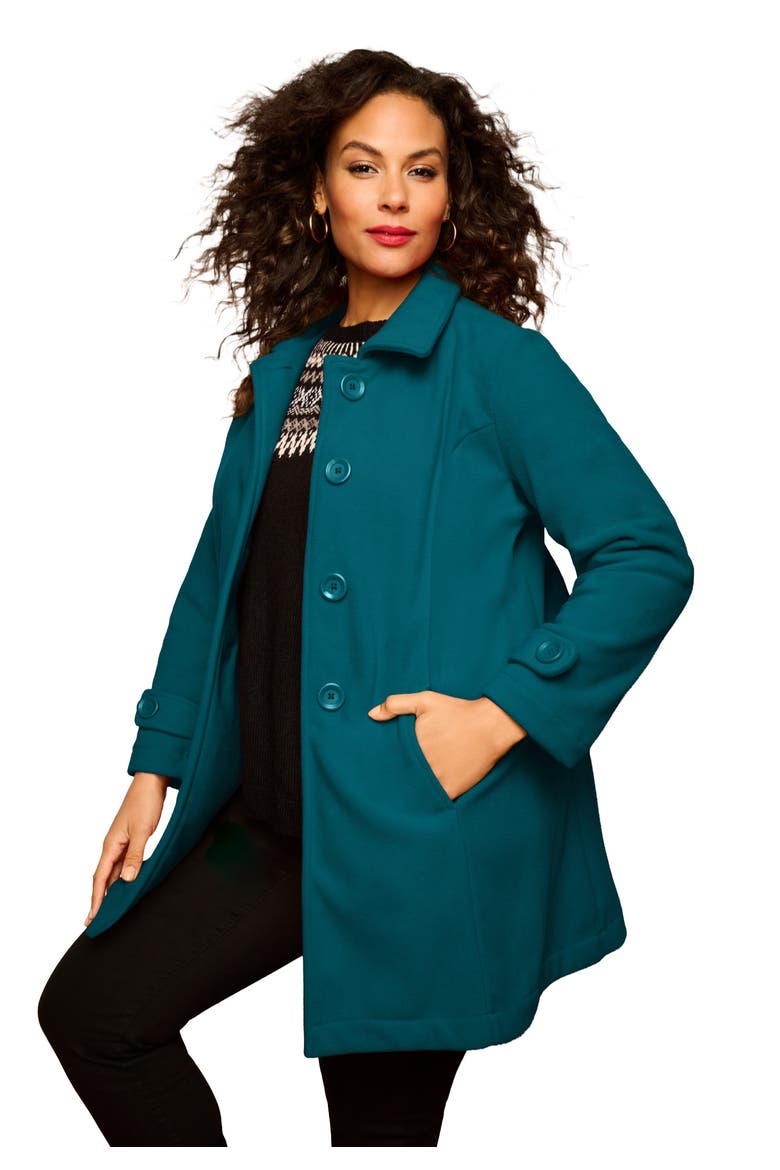 Plus Size Button Up Fleece Jacket, Main, color, DEEP LAGOON