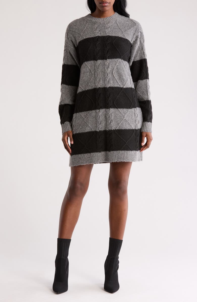 Steve Madden Rugby Stripe Long Sleeve Sweater Dress, Alternate, color, Zinc Heather