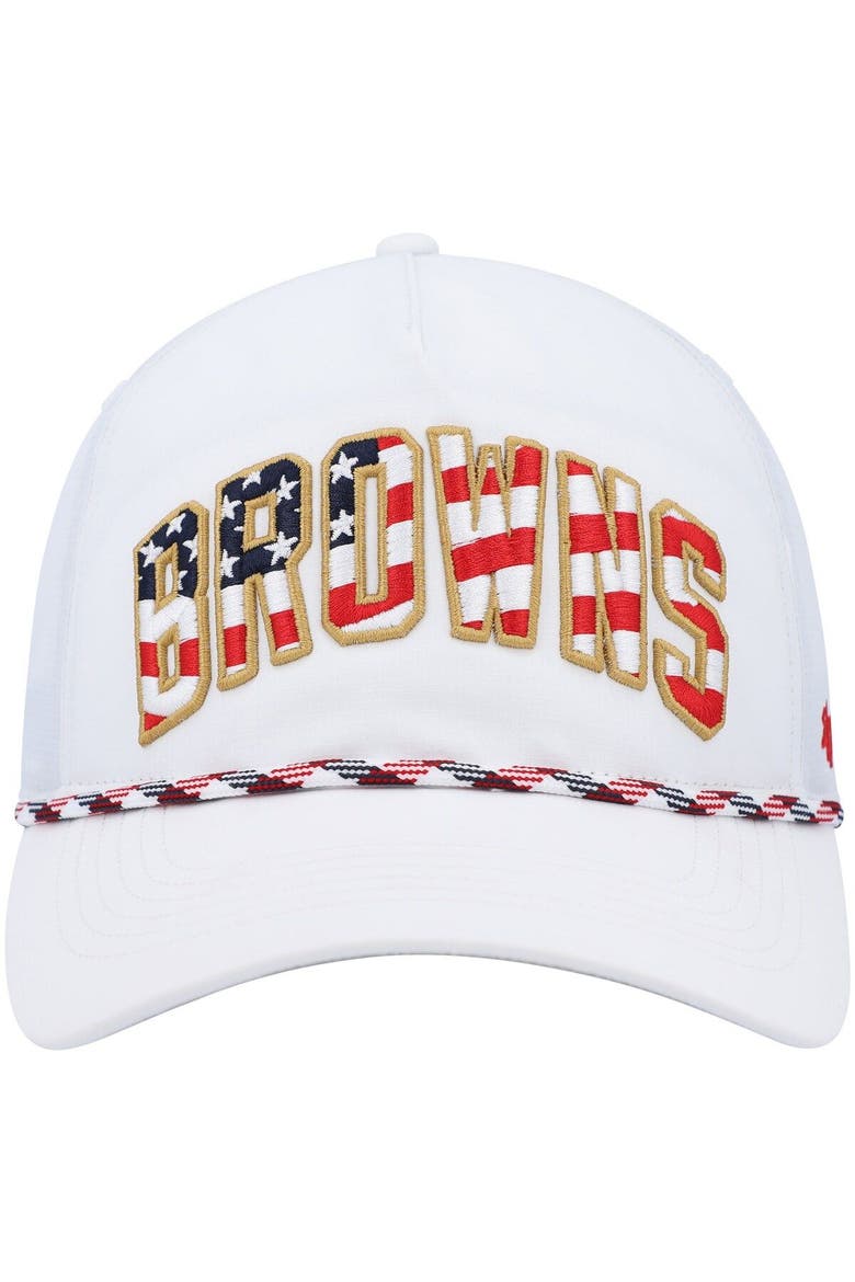 Men's '47 White Cleveland Browns Hitch Stars and Stripes Trucker Adjustable Hat, Alternate, color, White