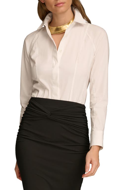 Donna Karan New York Cotton Blend Button-Up Bodysuit in Cream 