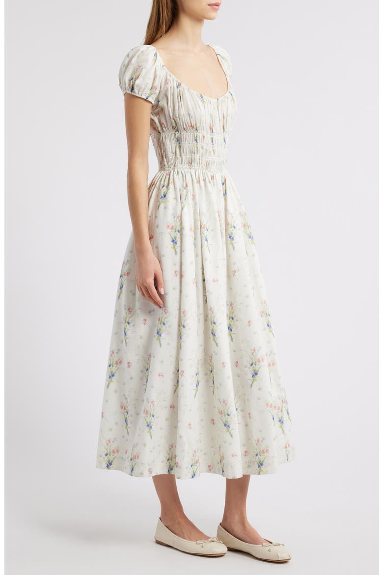 Quinley Floral Organic Cotton Midi Dress, Alternate, color, PAINTED BOUQUET