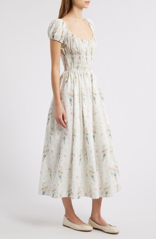 Doen Dôen Quinley Floral Organic Cotton Midi Dress In Painted Bouquet