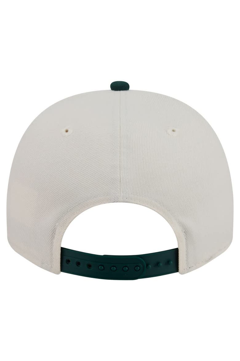 Men's New Era  Cream/Dark Green Athletics Chrome A-Frame 9FIFTY Snapback Hat, Alternate, color, Cream