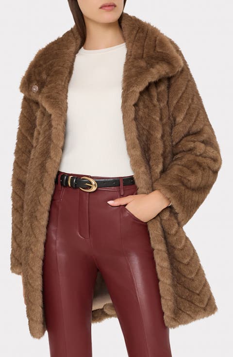 Dayna Chevron Faux Fur Coat