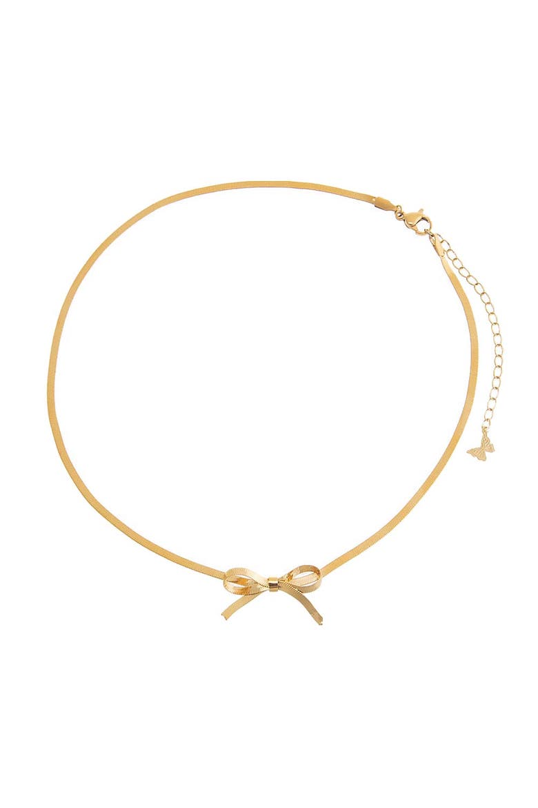 Mini Bow Herringbone Choker, Alternate, color, Gold