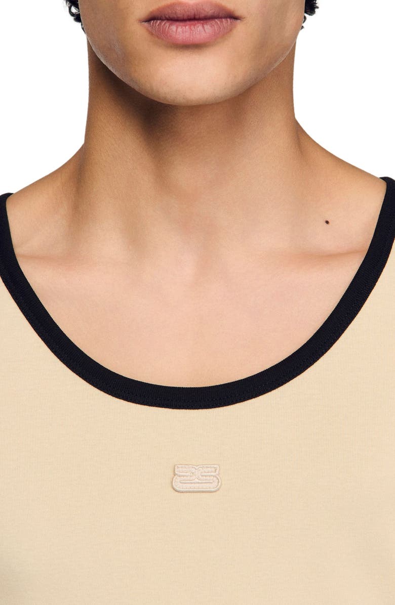 SANDRO Cotton vest top with patch, Alternate, color, Sand