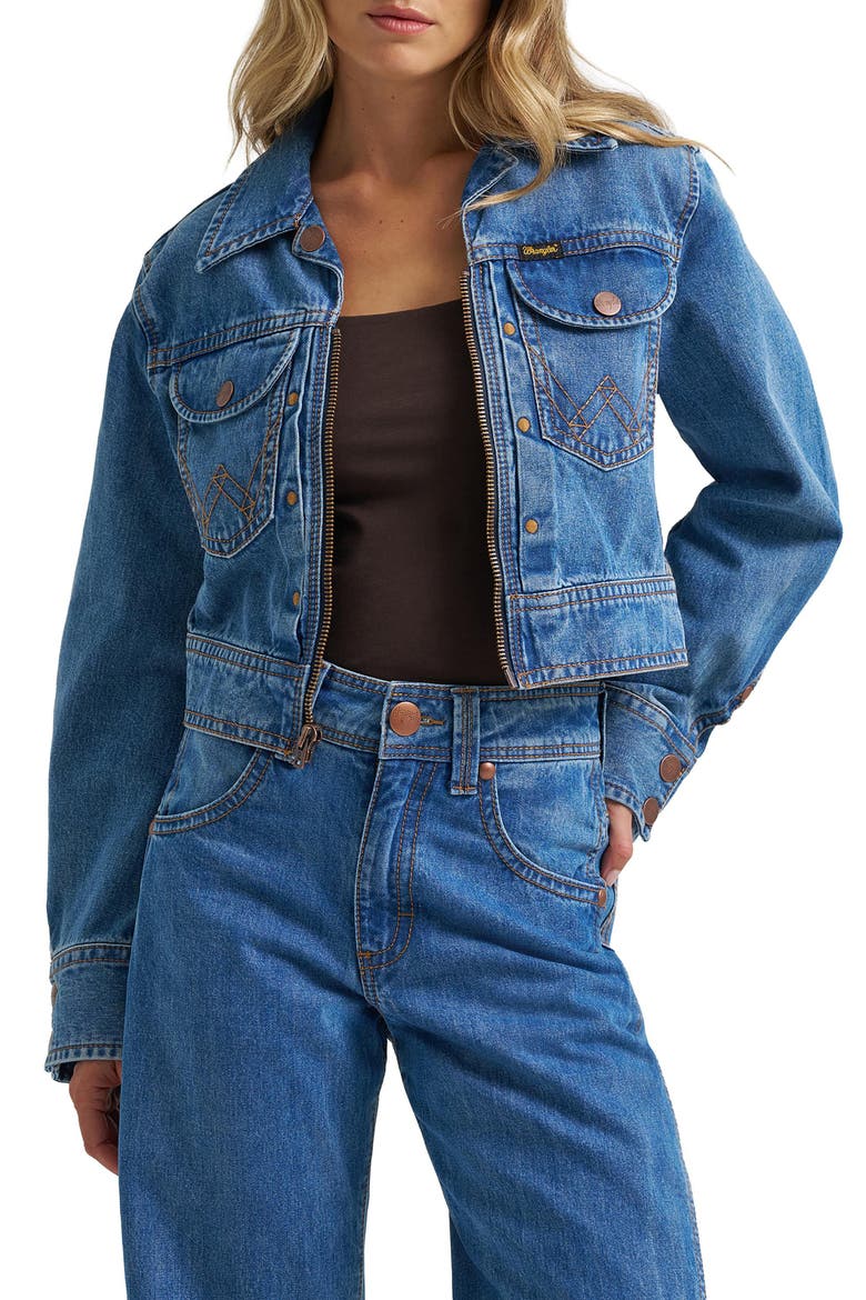 Super Cropped Denim Jacket, Main, color, COWBOY FADE
