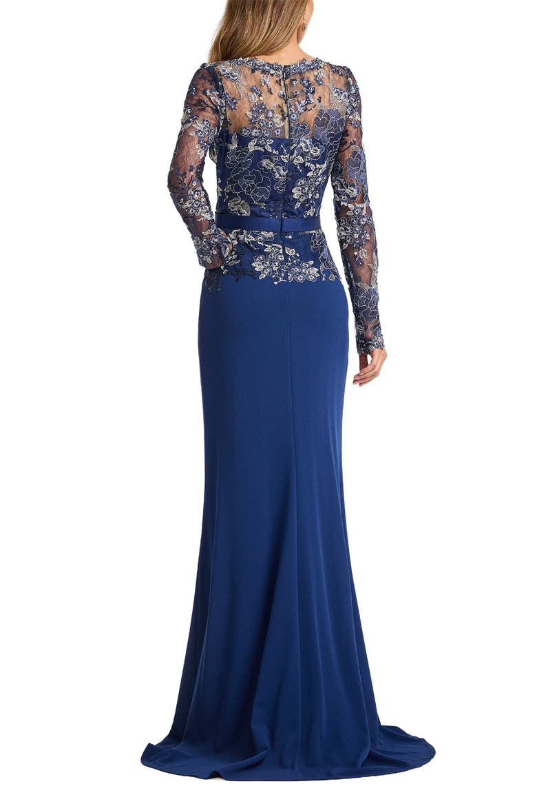 Floral Lace Embroidery Long Sleeve Gown, Alternate, color, MIDNIGHT