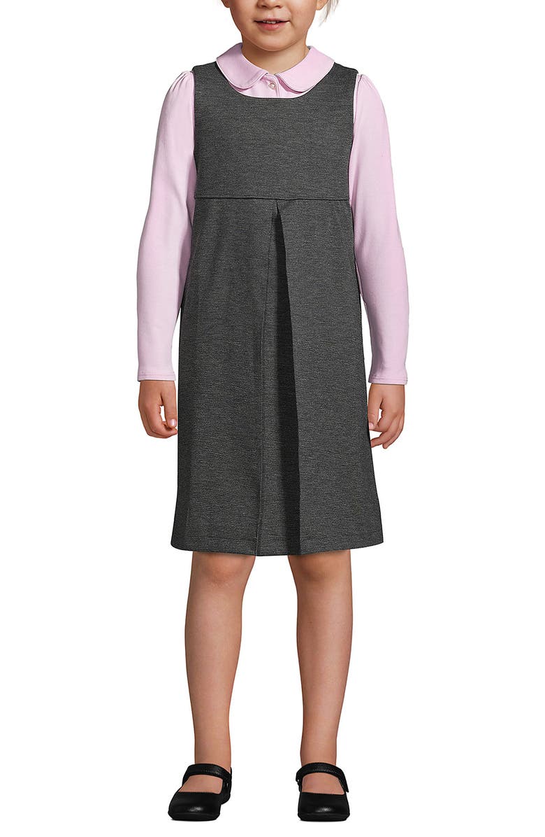 Lands' End Girls Ponte Pleat Jumper, Main, color, Charcoal Heather