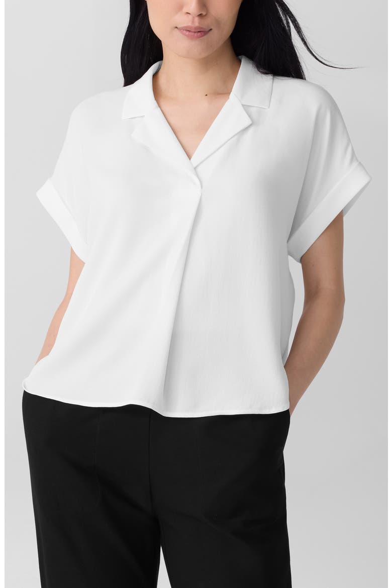 Notched Collar Silk Top, Main, color, IVORY
