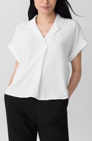 Eileen Fisher Notched Collar Silk Top
