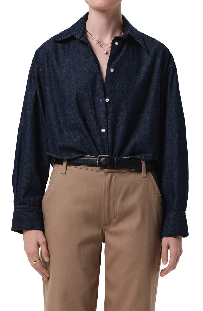 Citizens of Humanity Ana Crop Denim Button-Up Shirt, Alternate, color, Piave