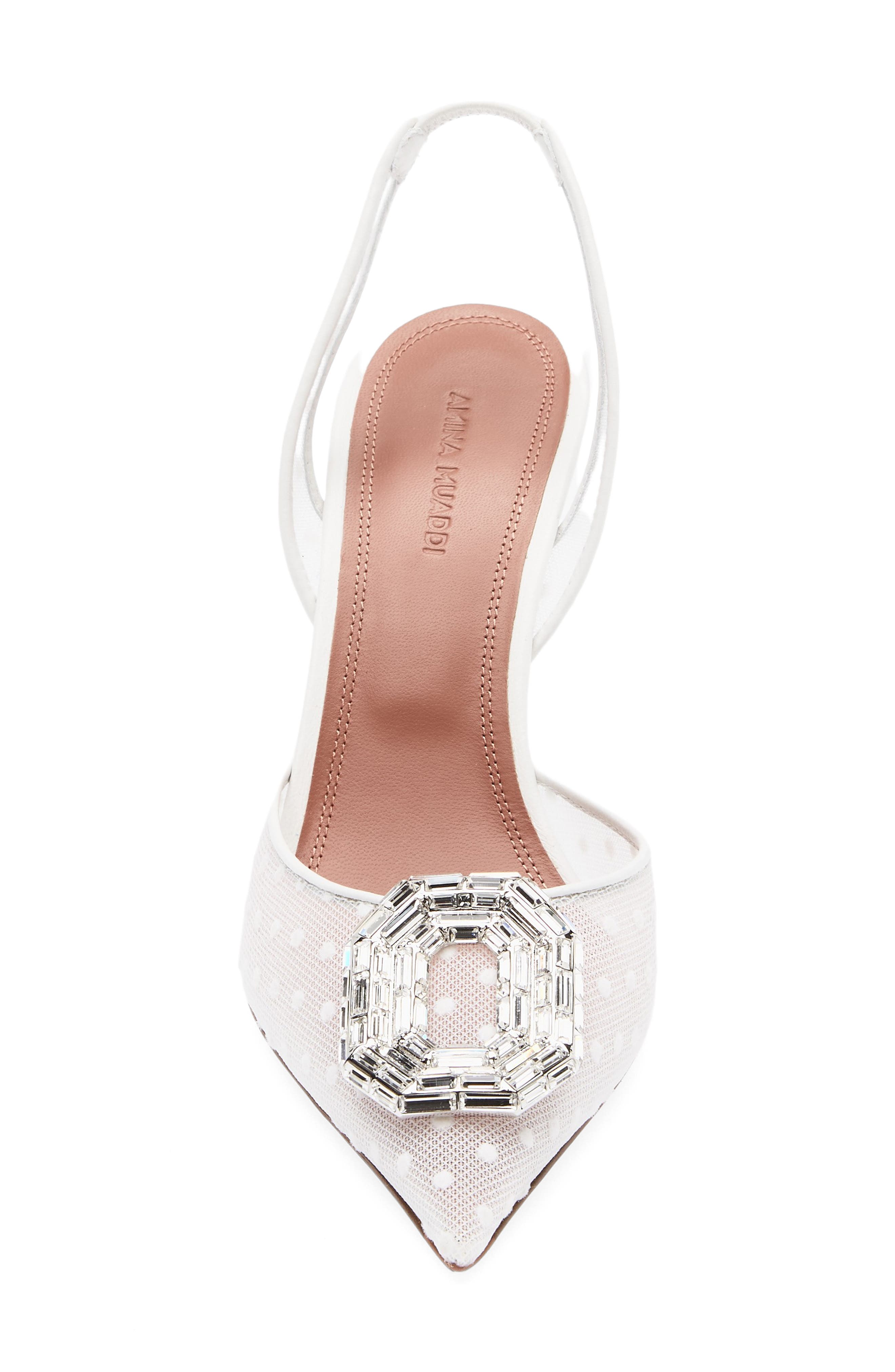 Amina Muaddi Camelia Swiss Dot Slingback Pump, Alternate, color, White Polka Dot Lace