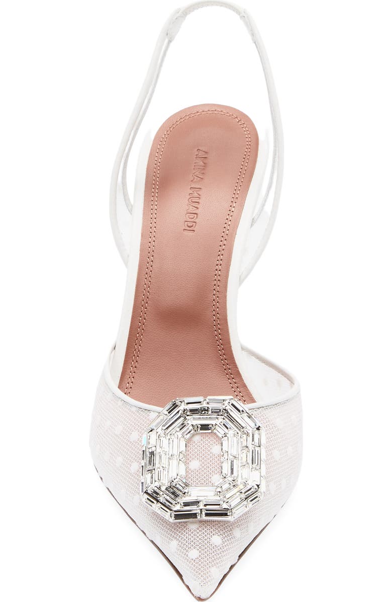 Amina Muaddi Camelia Swiss Dot Slingback Pump, Alternate, color, White Polka Dot Lace