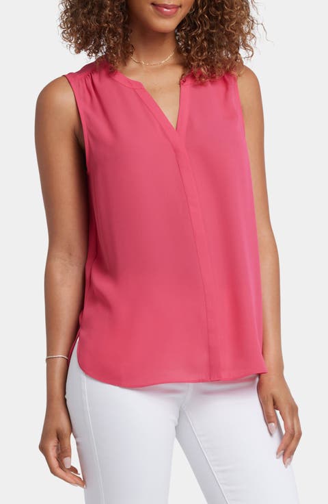 Print Pleat Back Sleeveless Split Neck Blouse (Regular & Petite) (Nordstrom Exclusive)