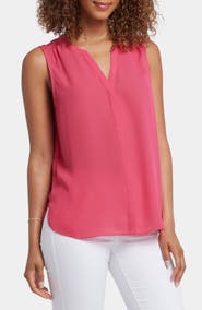 NYDJ Print Pleat Back Sleeveless Split Neck Blouse