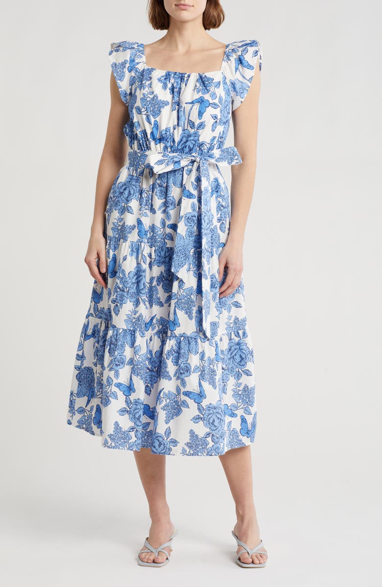 Eliza J Tulip Ruffle Sleeve Midi Dress, Main, color,