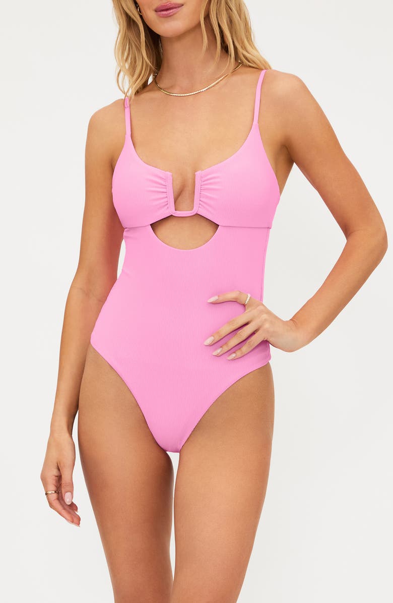 Beach Riot Lindy Cutout One-Piece Swimsuit, Main, color, Peak Pink