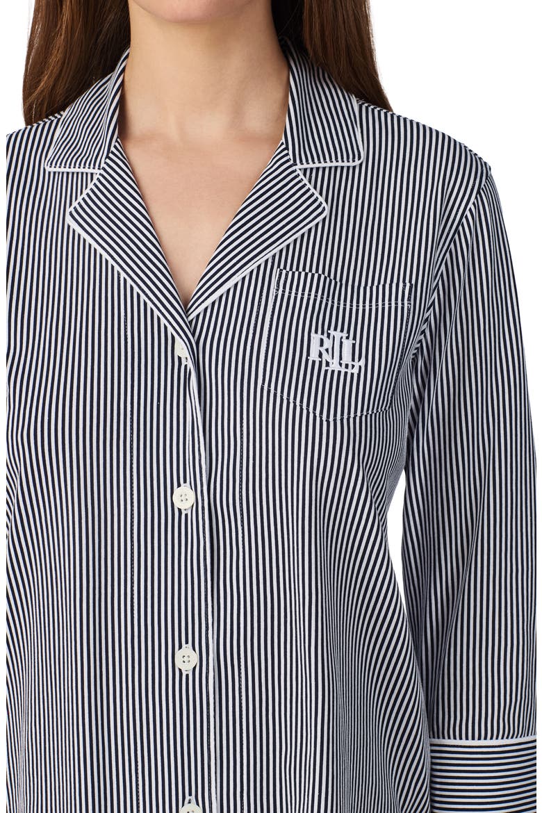 Knit Crop Cotton Pajamas, Alternate, color, NAVY WHITE STRIPE