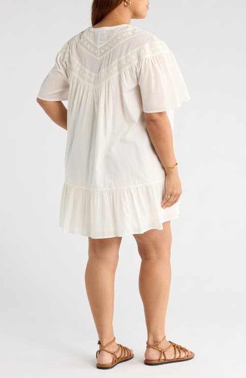 Treasure & Bond Lace Yoke Cotton Shift Dress In White