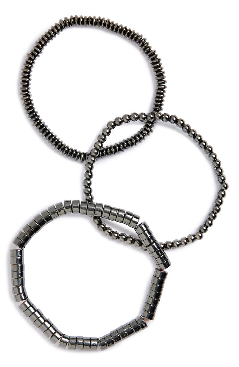 AREA STARS Men's Set of 3 Beaded Stretch Bracelets, Alternate, color, Black