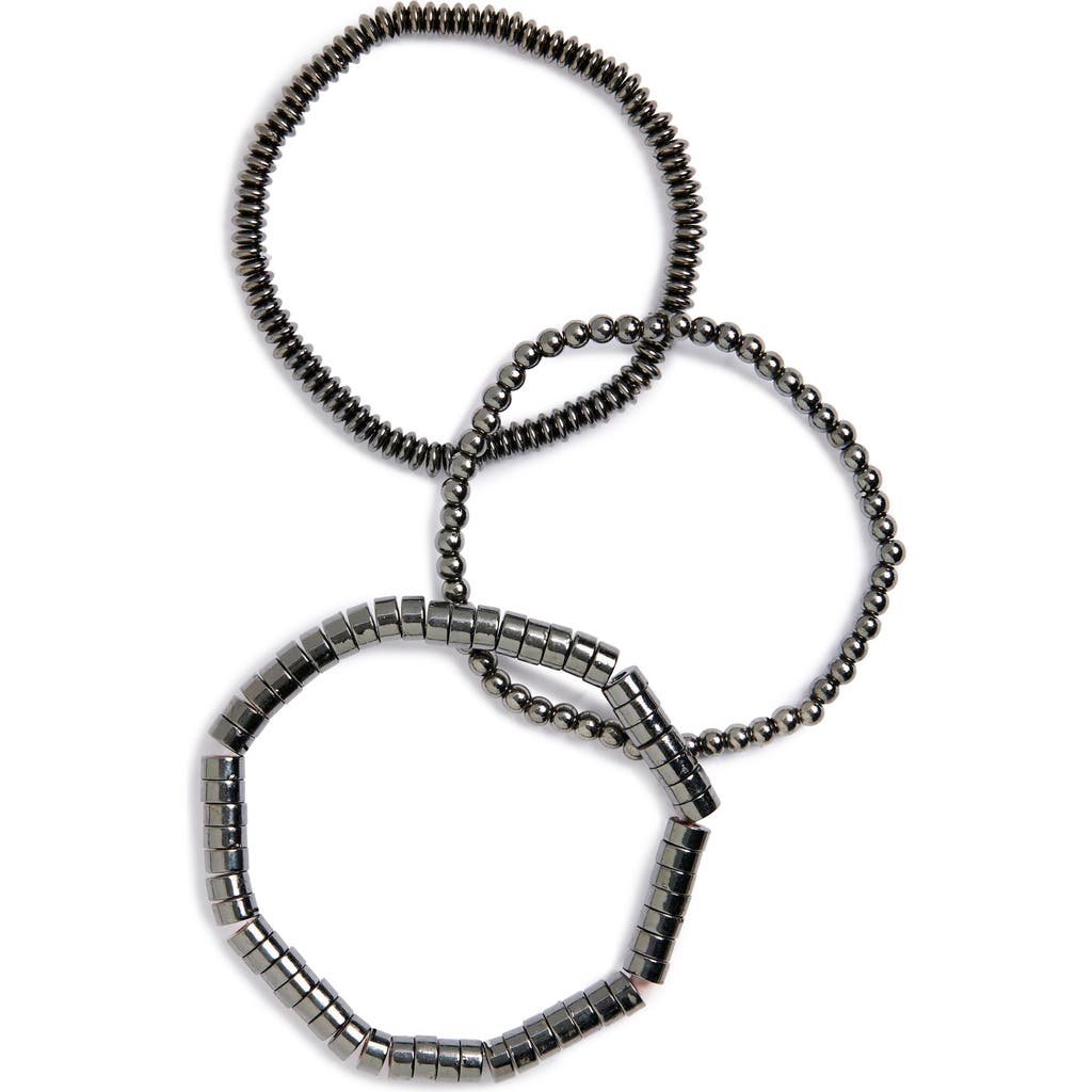 Area Stars Set Of 3 Beaded Stretch Bracelets In Black