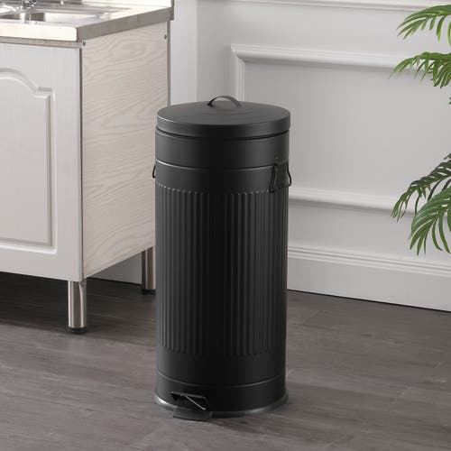 Happimess Theo Retro 8-gallon Step Trash Can With Soft-close Lid And Mini Trash Can In Black