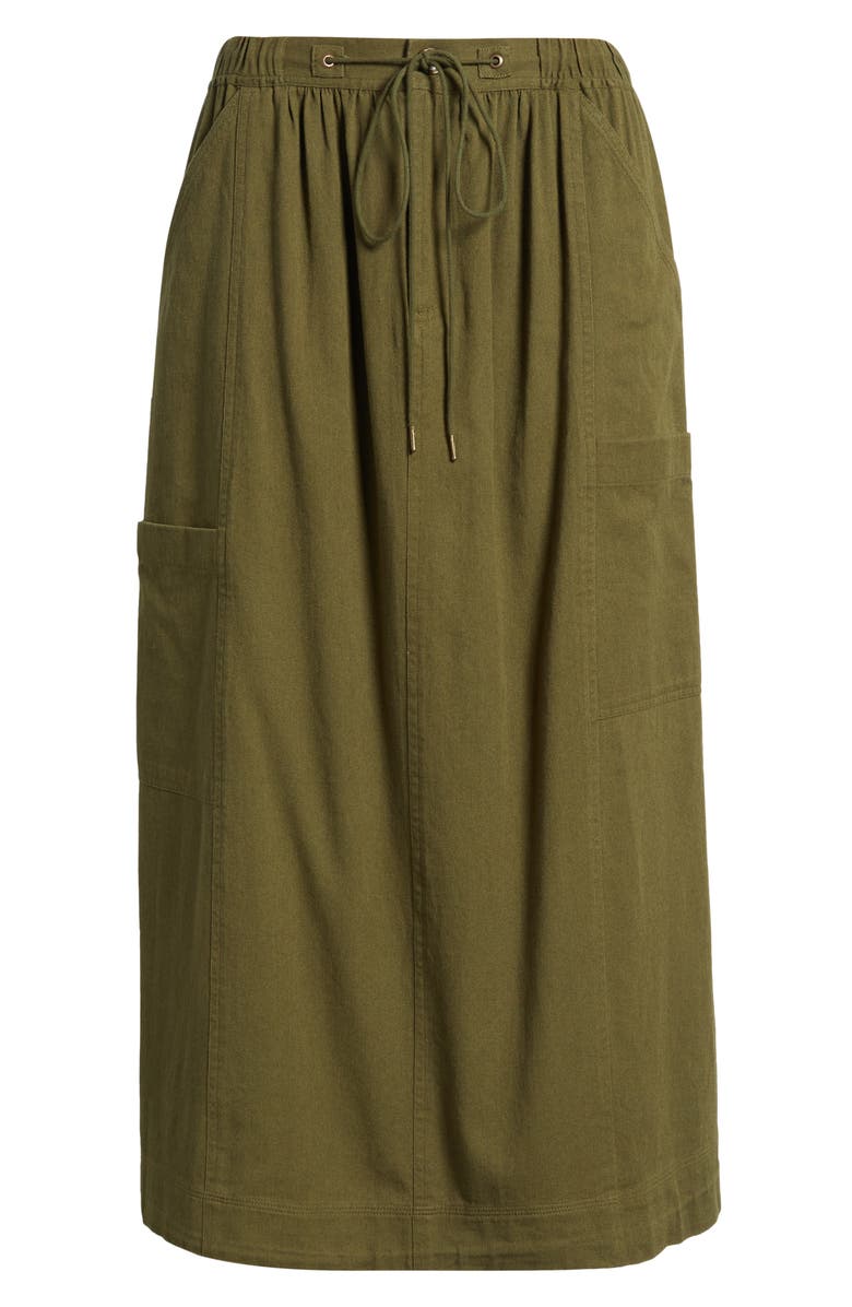 Damson Madder Vika Utility Organic Cotton Midi Skirt, Alternate, color, Olive