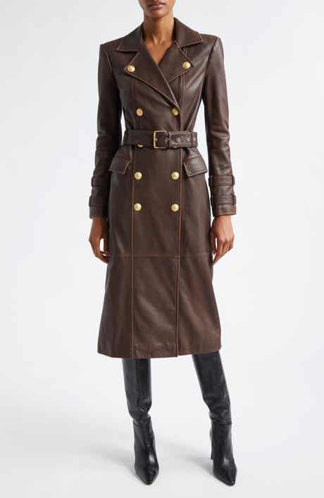 Celina Double Breasted Leather Trench Coat