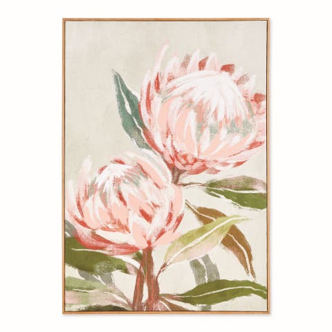 King Protea Giclee - Pink Canvas Art with Walnut Frame