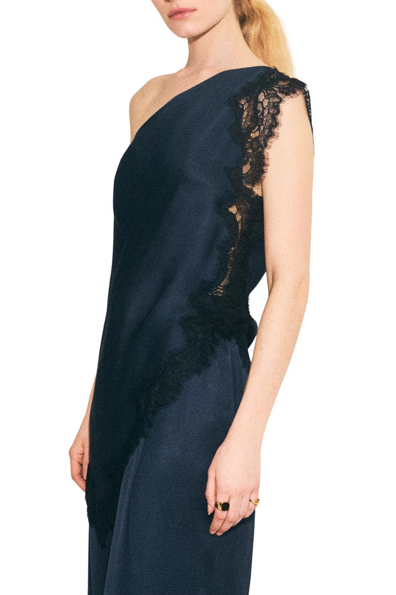 Lace One-Shoulder Satin Top, Main, color, BLUE