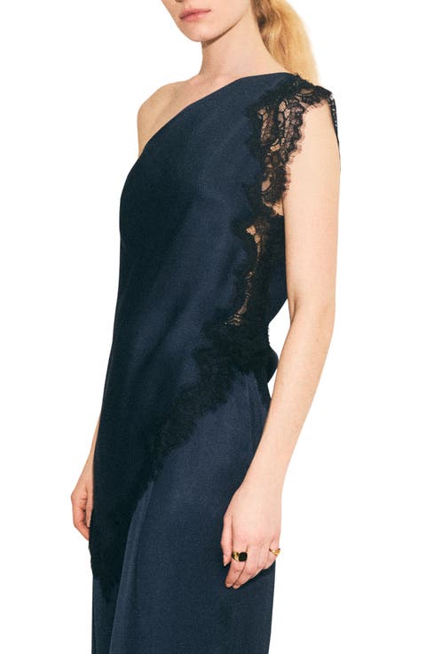 Lace One-Shoulder Satin Top
