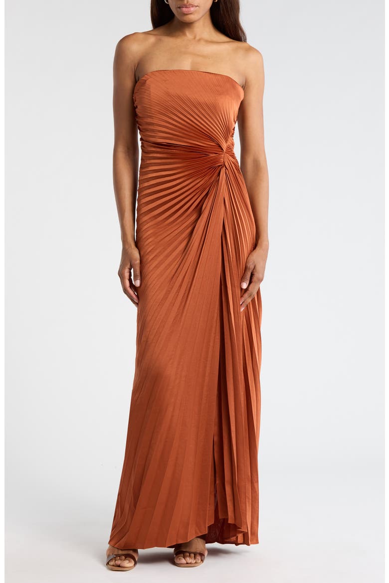 Layla Strapless Pleated Gown, Main, color, RED ROCK