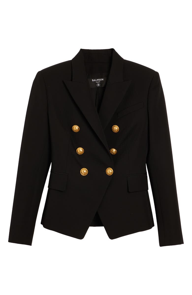 Balmain Double Breasted Wool Blazer, Alternate, color, 