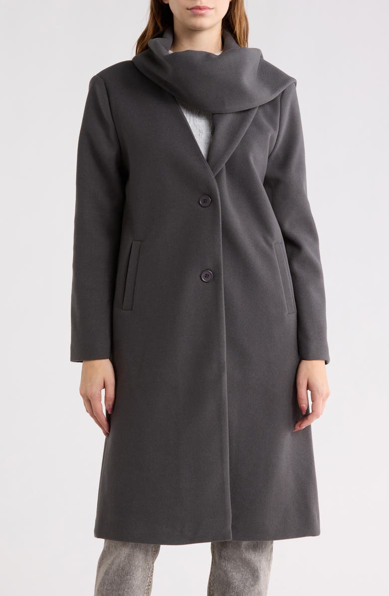 Vigoss Longline Scarf Coat, Main, color, Charcoal Grey