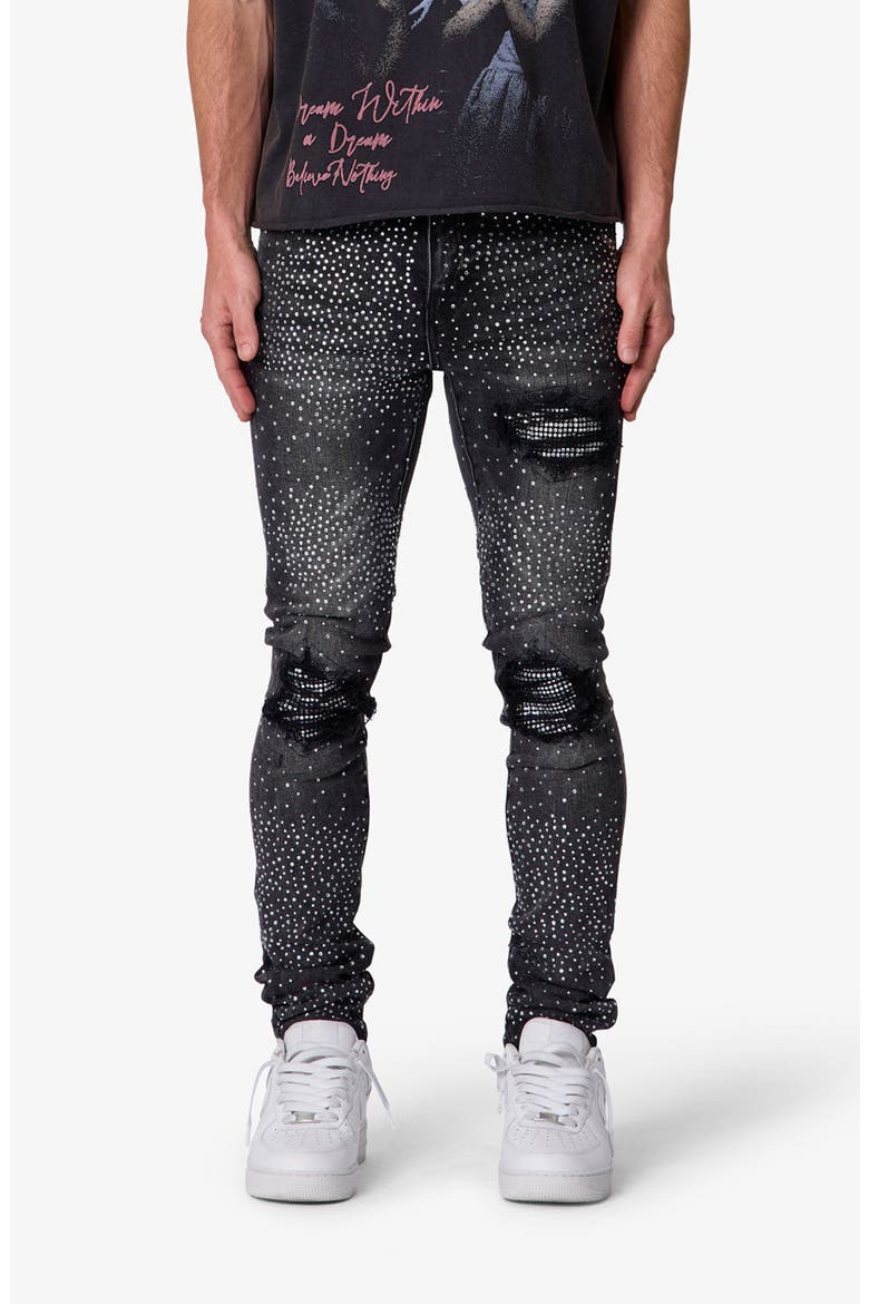 Rhinestone Distressed Skinny Jeans, Main, color, VINTAGE BLACK