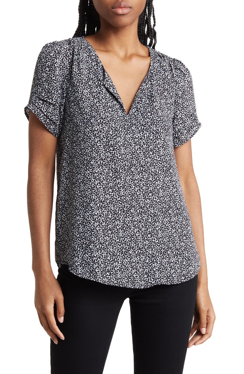 DR2 by Daniel Rainn Pleated Sleeve Split Neck Blouse, Main, color,