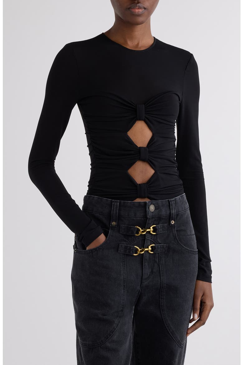Gladice Bow Cutout Long Sleeve Knit Top, Main, color, BLACK